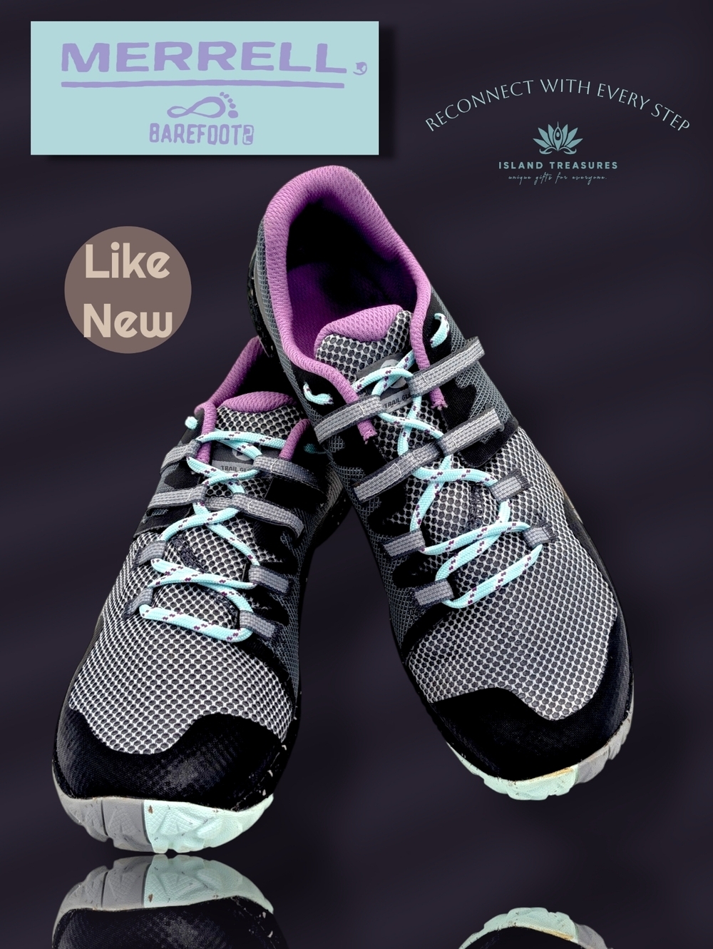 Merrell Barefoot Sz 10 Grey/Black/Purple Natural-Movement Lightweight Sneakers